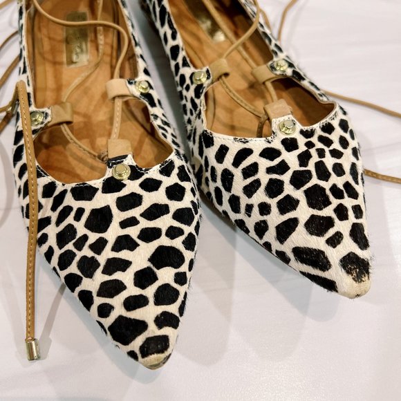 Halogen Printed Calf Hair Ankle Strappy Gladiator Pointed Toe Flat - Picture 3 of 9